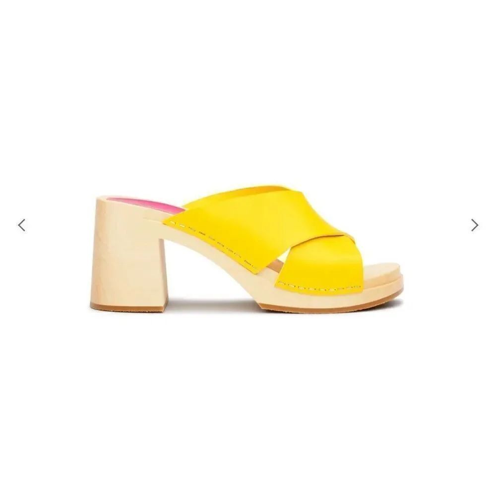 NIB Swedish Hasbeens Anette High Sandle in Neon Yellow